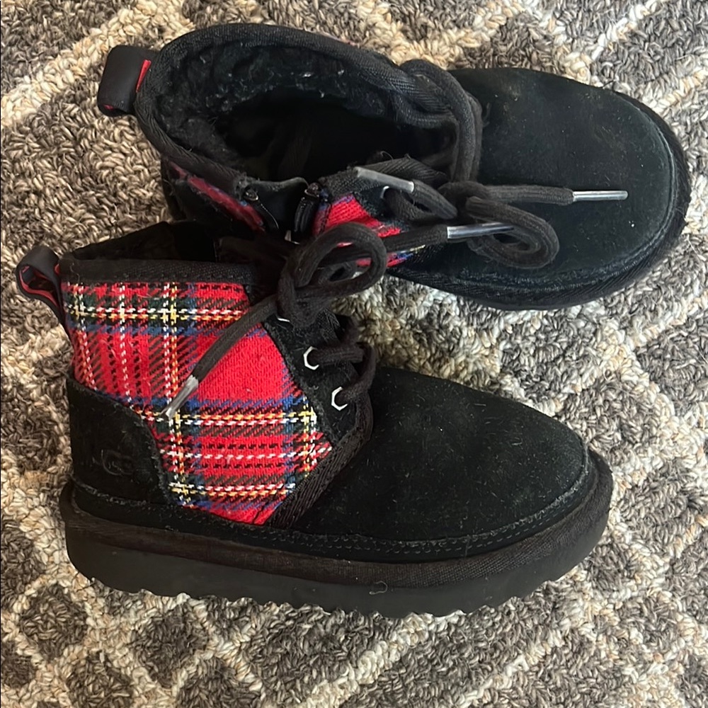 Ugg Black and Red Plaid Winter Boots size 10 little girls